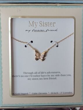 Sister Rose Gold Butterfly Necklace - 4k Gold Dipped Cubic Zirconia